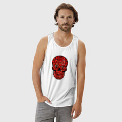 Майка мужская хлопок Red decorative skull, цвет: белый — фото 2