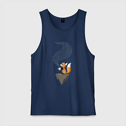 Майка мужская хлопок Лиса пьет чай, цвет: тёмно-синий