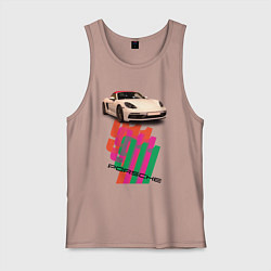 Майка мужская хлопок Спортивный автомобиль Porsche 911 Turbo, цвет: пыльно-розовый