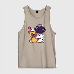 Майка мужская хлопок Космонавт и пёсик, цвет: миндальный