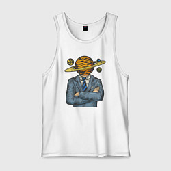 Майка мужская хлопок Человек сатурн, цвет: белый