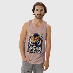 Майка мужская хлопок Cool tiger - punks not dead, цвет: пыльно-розовый — фото 2