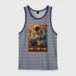 Майка мужская хлопок Punks not dead - motto tiger, цвет: синяя тельняшка