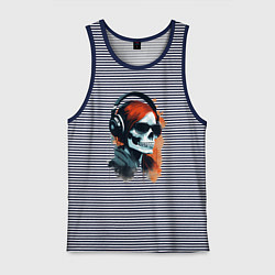 Майка мужская хлопок Grunge redhead girl skull, цвет: синяя тельняшка