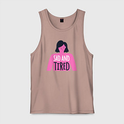 Майка мужская хлопок Грустный и уставший, цвет: пыльно-розовый