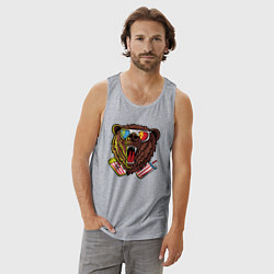 Майка мужская хлопок Медведь в кино, цвет: меланж — фото 2