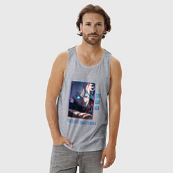 Майка мужская хлопок Портрет Gojo Satoru - Магическая битва, цвет: меланж — фото 2