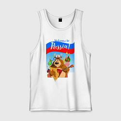 Майка мужская хлопок Welcome to Russia inscription color, цвет: белый