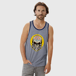 Майка мужская хлопок Череп и глаза, цвет: синяя тельняшка — фото 2