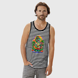 Майка мужская хлопок Крокодил играет на гитаре жарким летом, цвет: черная тельняшка — фото 2