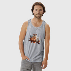 Майка мужская хлопок Четыре совы на ветке, цвет: меланж — фото 2