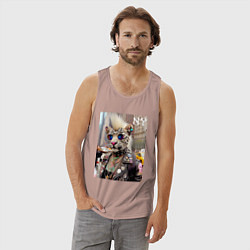 Майка мужская хлопок Леопард альбинос панк музыкант из Нью-Йорка - нейр, цвет: пыльно-розовый — фото 2