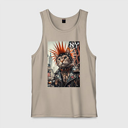 Майка мужская хлопок Котяра панк из Нью-Йорка - нейросеть, цвет: миндальный