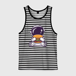 Мужская майка Космонавт ест гамбургер