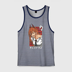 Майка мужская хлопок Человек-бензопила Пауэр с рогами, цвет: синяя тельняшка