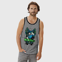 Майка мужская хлопок Моя геройская академия главный герой Деку, цвет: черная тельняшка — фото 2