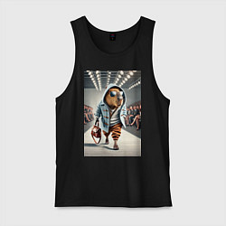 Майка мужская хлопок Капибара модель на дефиле животных, цвет: черный