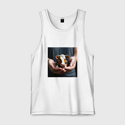 Майка мужская хлопок Красивая мини корова в руках, цвет: белый