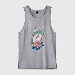 Мужская майка Белый лебедь среди цветов