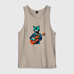 Мужская майка Кот с гитарой киберпанк