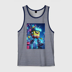 Майка мужская хлопок Cyber Sponge Bob - neon glow fantasy, цвет: синяя тельняшка