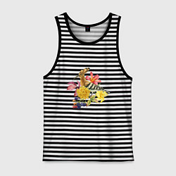 Майка мужская хлопок Осенний букет и птица удод, цвет: черная тельняшка