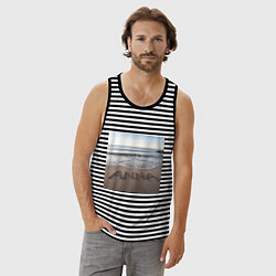 Майка мужская хлопок Имя Анна на песке, цвет: черная тельняшка — фото 2