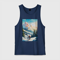 Майка мужская хлопок Лыжник в горах, цвет: тёмно-синий