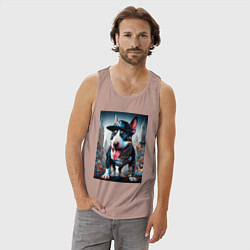 Майка мужская хлопок Funny bull terrier in New York - ai art, цвет: пыльно-розовый — фото 2