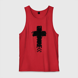 Майка мужская хлопок Стильный крест - с черепом, цвет: красный