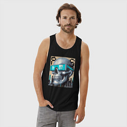 Майка мужская хлопок Pixel skull - ai art fantasy, цвет: черный — фото 2