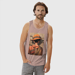 Майка мужская хлопок Ван-Пис Луффи стенгазета, цвет: пыльно-розовый — фото 2