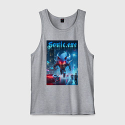 Мужская майка Ёжик монстр в ночном мегаполисе - неоновое свечени