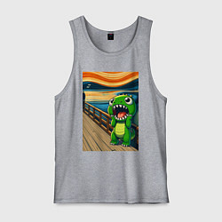 Майка мужская хлопок Динозаврик кричит на картине Эдварда Мунка - мем и, цвет: меланж