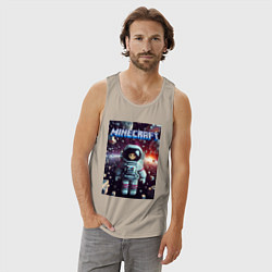 Майка мужская хлопок Брюнетка в космосе - Майнкрафт фантазия, цвет: миндальный — фото 2