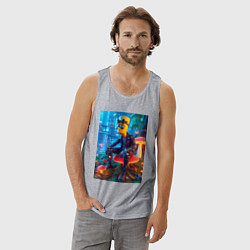 Майка мужская хлопок Барт Симпсон сидит на сказочном грибе - нейроарт ф, цвет: меланж — фото 2