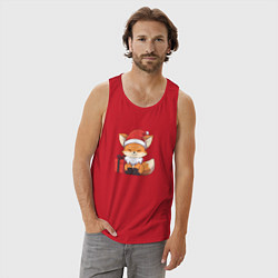 Майка мужская хлопок Лиса с подарком, цвет: красный — фото 2
