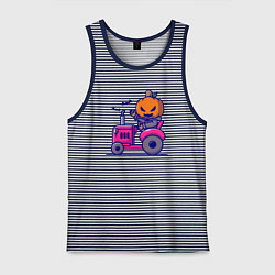 Майка мужская хлопок Тыква на тракторе, цвет: синяя тельняшка