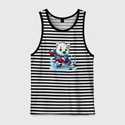 Майка мужская хлопок Полярный медвежонок хоккейный форвард, цвет: черная тельняшка