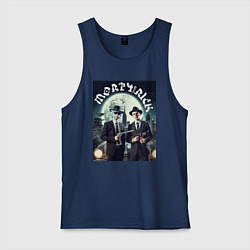 Майка мужская хлопок Гангстеры Морти и Рик - портрет на фоне луны, цвет: тёмно-синий