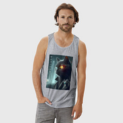 Майка мужская хлопок Black cat - cyberpunk, цвет: меланж — фото 2