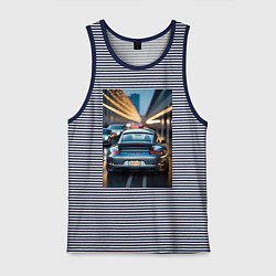 Майка мужская хлопок Porsche 911 в городе, цвет: синяя тельняшка