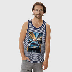 Майка мужская хлопок Porsche 911 в городе, цвет: синяя тельняшка — фото 2