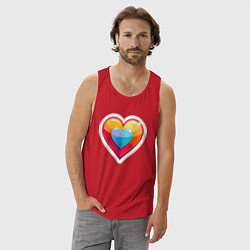 Майка мужская хлопок Разноцветное сердечко с обводкой, цвет: красный — фото 2