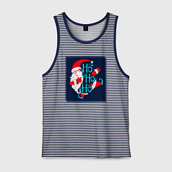 Майка мужская хлопок Санта Клаус спешит поздравить, цвет: синяя тельняшка