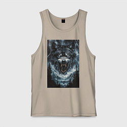 Майка мужская хлопок Оскаленная морда волка, цвет: миндальный