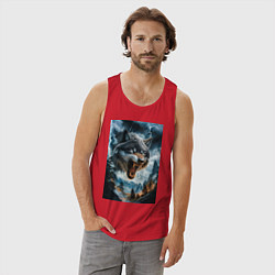 Майка мужская хлопок Голова волка с оскаленной пастью, цвет: красный — фото 2