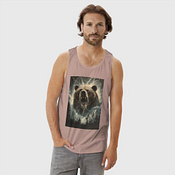 Майка мужская хлопок Оскаленная морда медведя, цвет: пыльно-розовый — фото 2