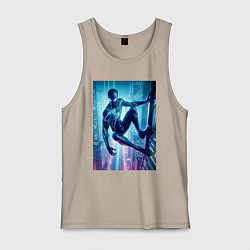 Мужская майка Чувак-паук висит на стене небоскрёба