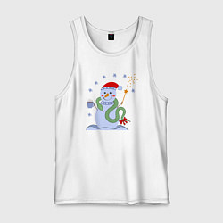 Мужская майка Новогодний снеговик и змея